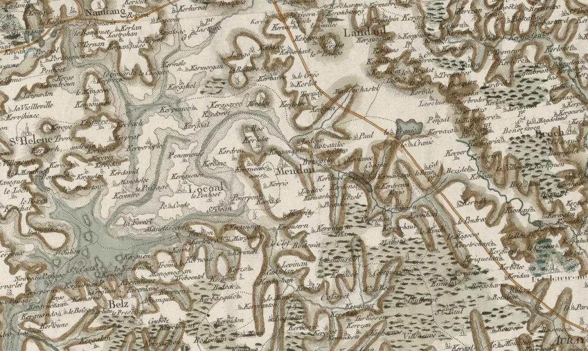 Carte Cassini de Locoal-Mendon datant du dix-huitième siècle