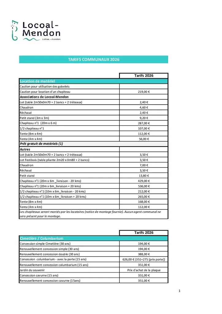 Image du document TARIFS 2026 – Locoal-Mendon